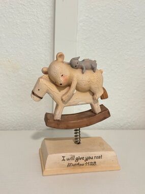 Seagull studio Rocking Horse Figurine with Sleeping Bear and Puppy